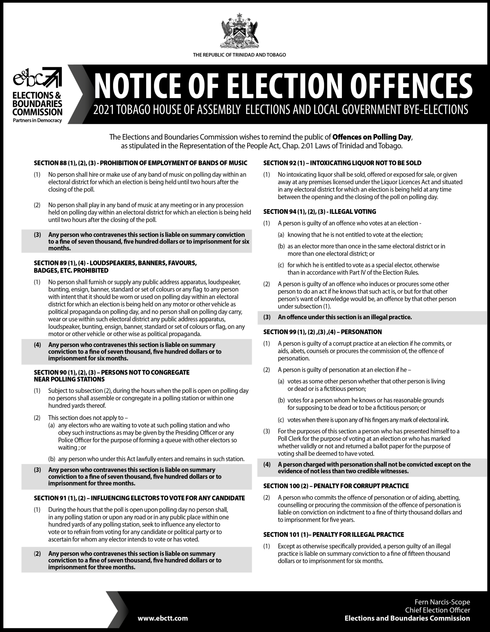 Notice of Election Offences Elections And Boundaries Commission
